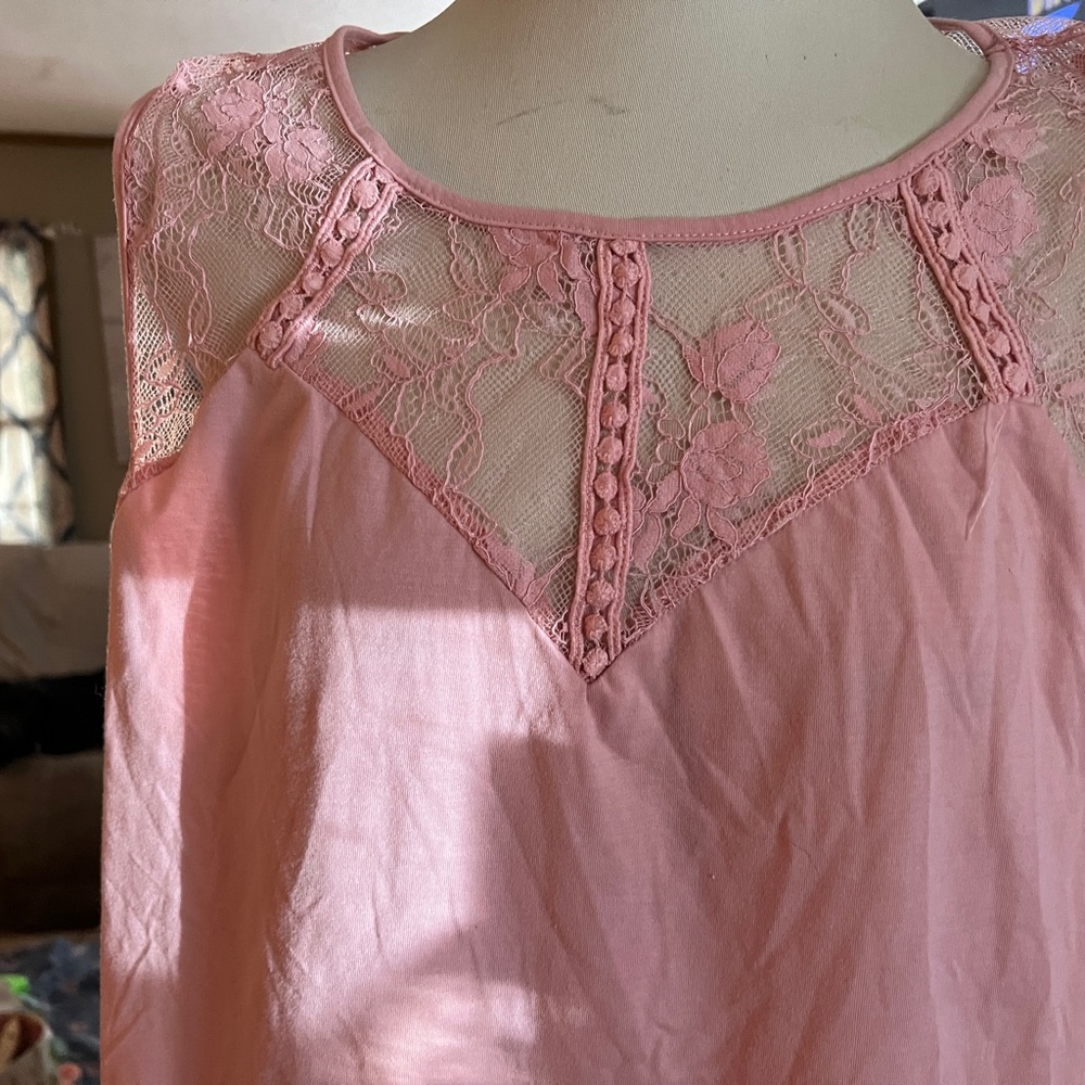 SHEIN Pink Lace Detail Blouse